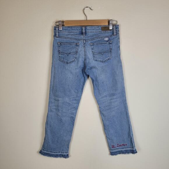 Polo Ralph Lauren Jeans Girl Large 12-14 Chrystie Kick Flare Crop Raw Hem Blue - Picture 2 of 10